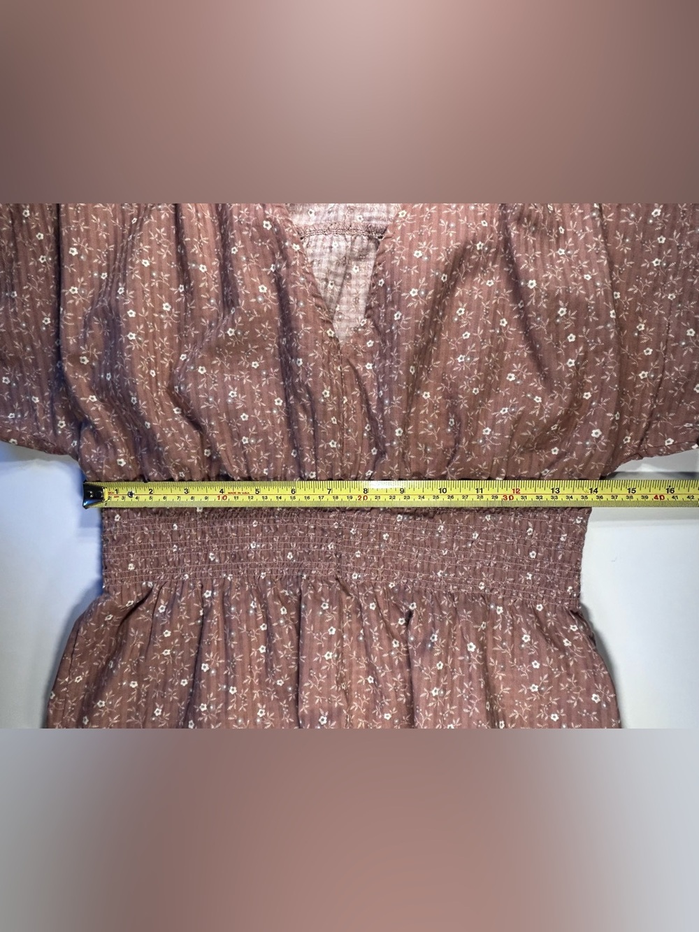 Madewell V-Neck Smocked-Waist Top Daisy Stitch Faded Mauve Floral XS - Picture 7 of 10